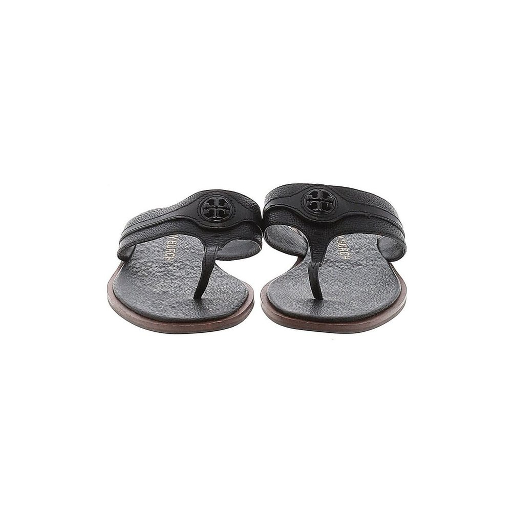 Tory Burch Carson Welt Tumbled Leather Black Thong Sandals Flip Flop Shoe Size 8